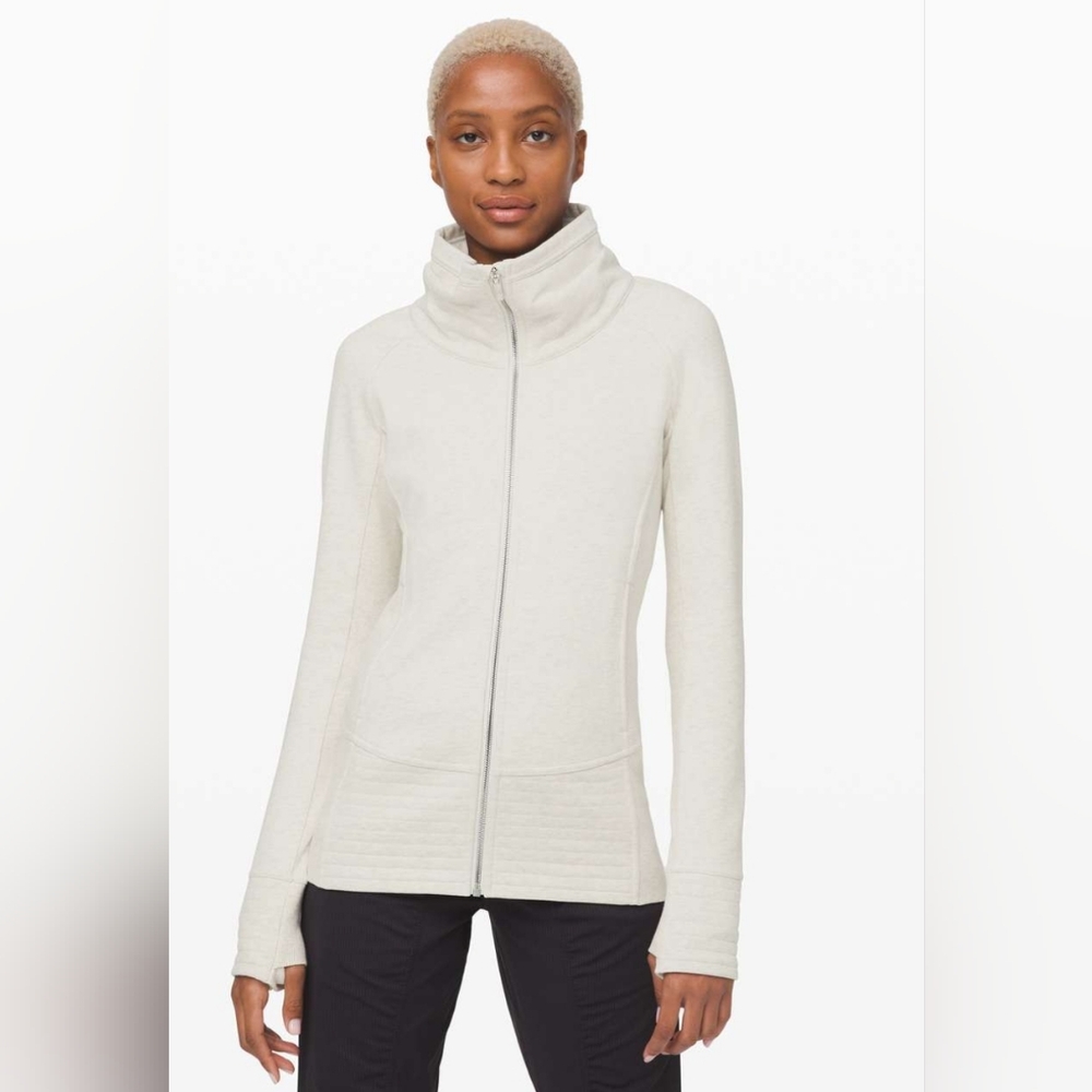 Lululemon Radiant Funnel Neck Jacket, Heathered Ivory. Pristine. Small.
